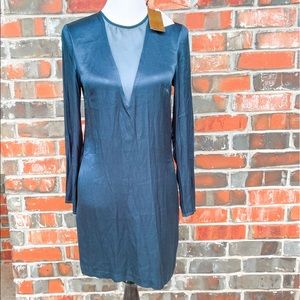 H&M Gold Label Dress Silk Long Sleeve Teal Blue 4